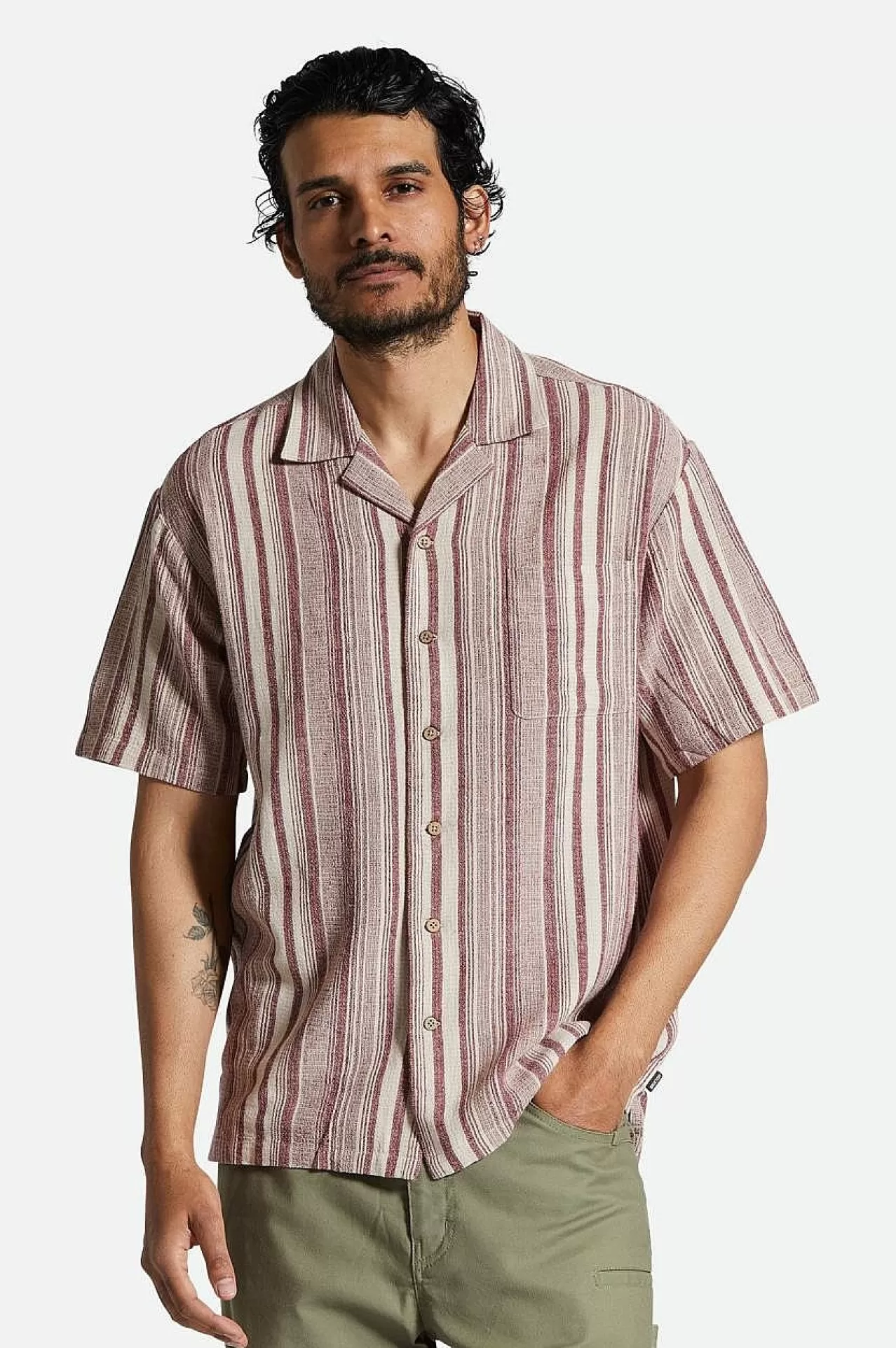 Brixton Bunker Seersucker S/S Camp Collar Woven Shirt<Männer Button-Ups